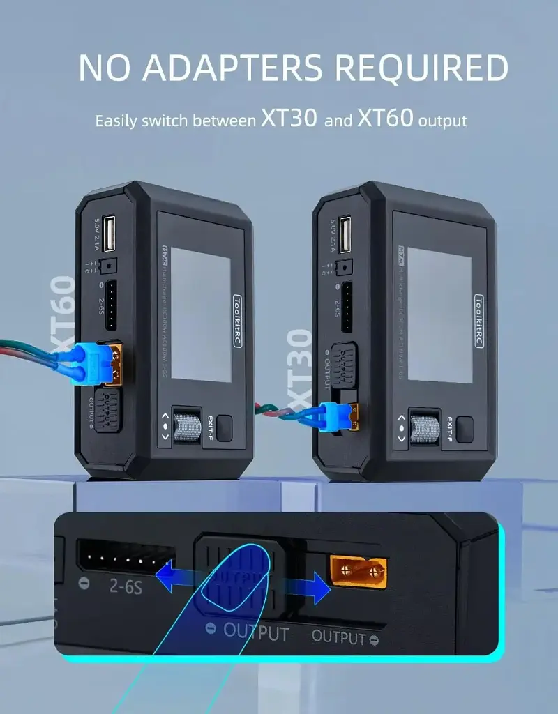 Зарядний пристрій із блоком живлення ToolkitRC M7AC 300W 20А для FPV 2-6S LiPo LiIon XT60 XT30 ADP200 ADP100 M6D M7 Q4AC Q6AC Black - фото 6