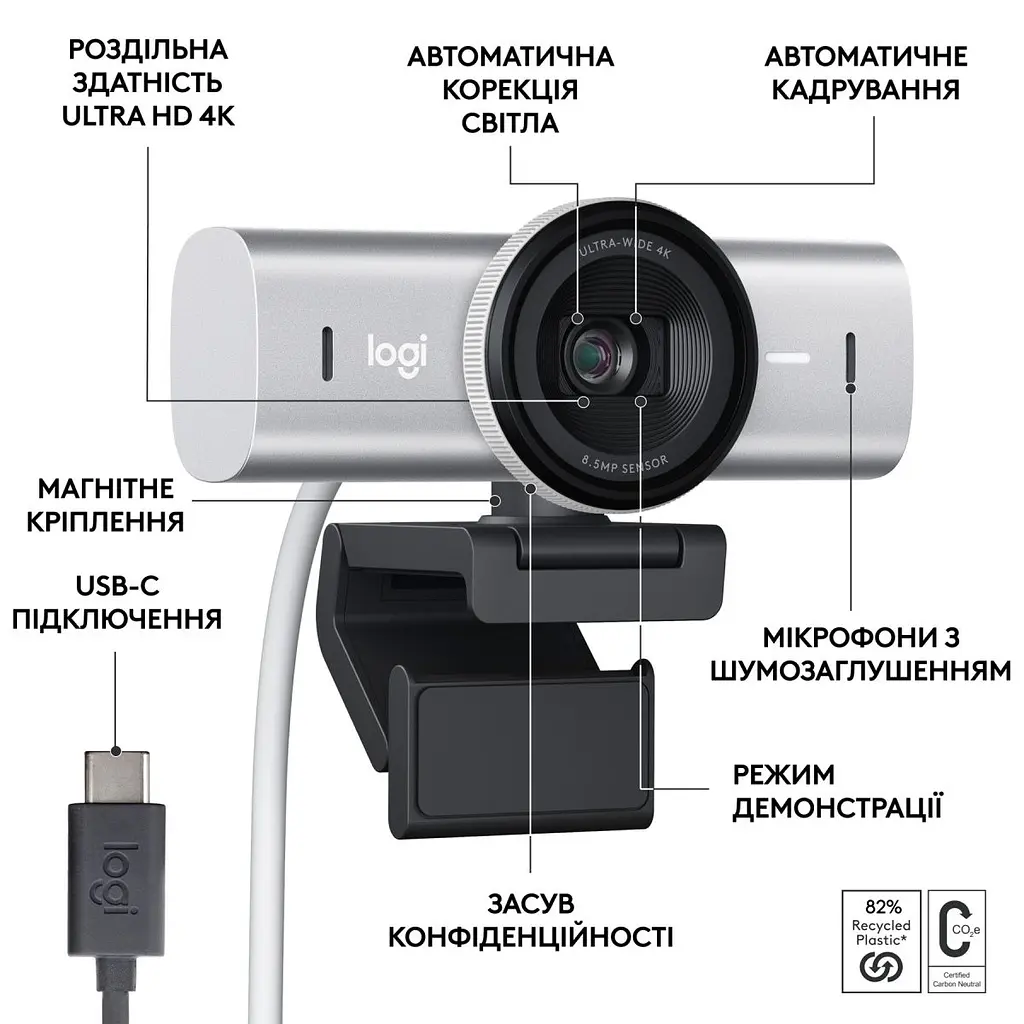 Веб-камера Logitech MX Brio 4K Pale Grey (960-001554) [113376] - фото 5