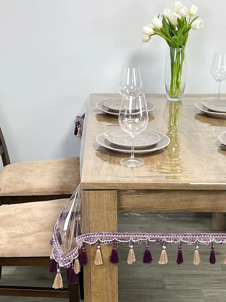 Скатерть силиконовая с фиолетово-молочной бахромой 340х180 см - фото 2