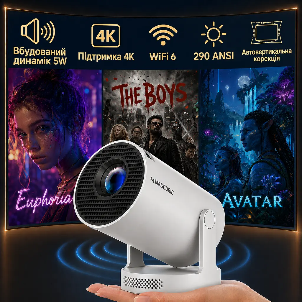 Міні проектор для дома HY300 Pro+ на стіну з Wi FI 6 та Android 11 - фото 2