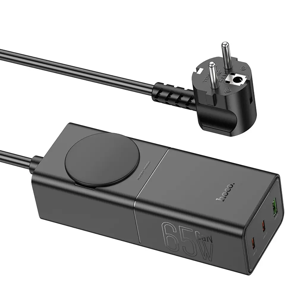 Мережевий зарядний пристрій подовжувач Hoco NS4 USB/2 Type-C PD 65W чорний - фото 4