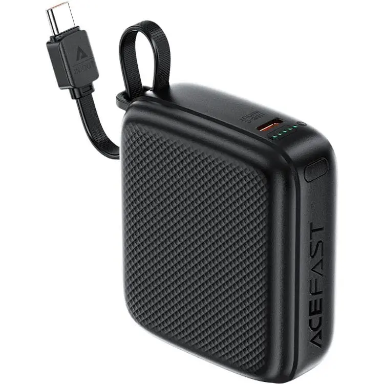 Універсальна мобільна батарея Acefast 10000mAh 20W PD,QC3.0 USB-C In/Out with build Type-C cable M15 Black (6974316283973) - фото 5