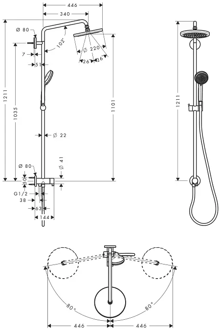 Душова система Hansgrohe Croma 220 Reno Showerpipe 27224000, Хром - фото 2