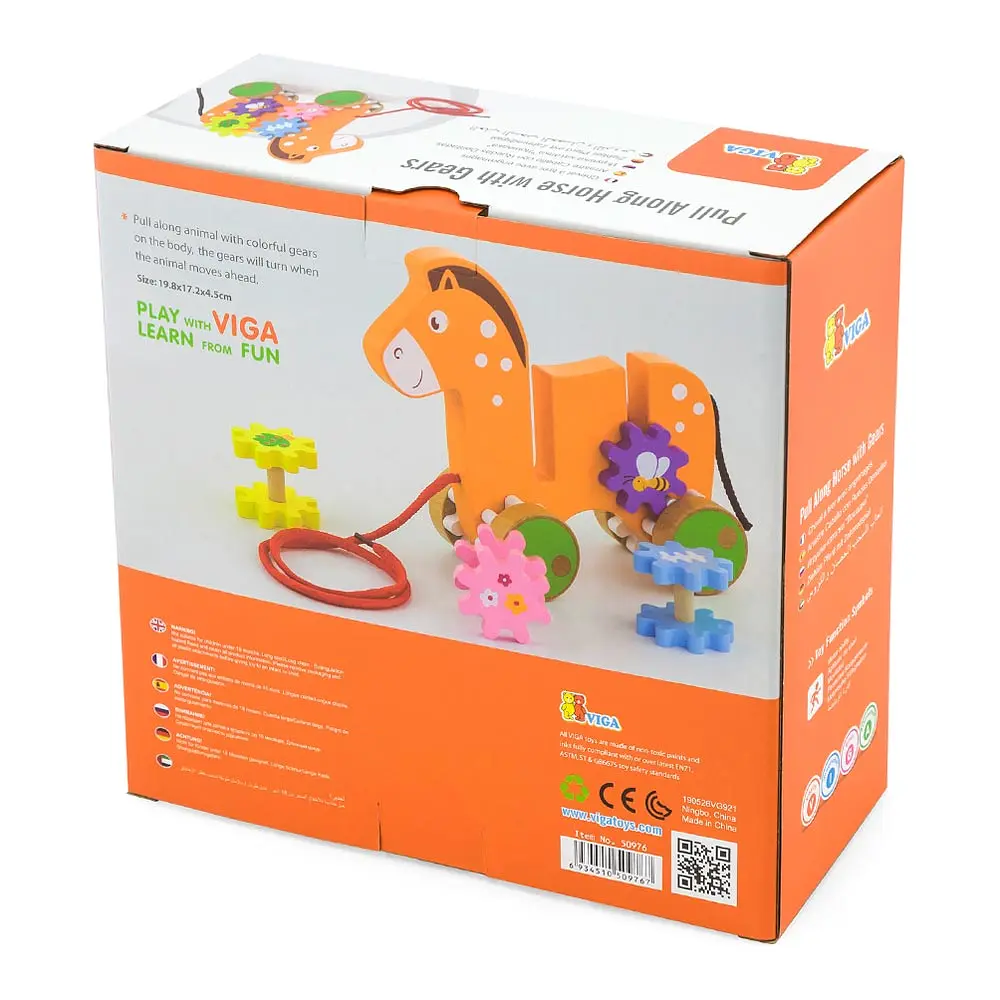 Деревянная каталка Viga Toys Лошадка с шестеренками (50976) - фото 3