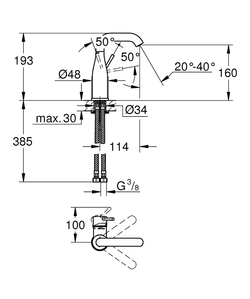 Смеситель для умывальника M-Size Grohe Essence 24176KF1 Черный матовый - фото 4