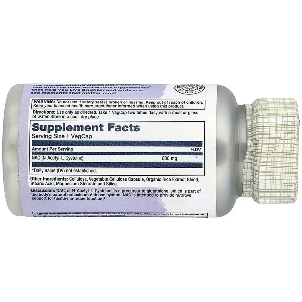 N-ацетил-L-цистеїн Solaray NAC (N-Acetyl-L-Cysteine) 600 мг 60 веганських капсул - фото 3