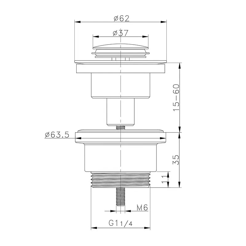 Донний клапан для раковини Zerix BV-04 універсальний Click-Clack 1 1/4″ ZX6021 - фото 8