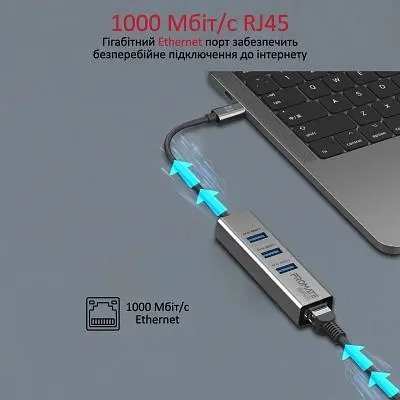 Концентратор Promate USB Hub 4 ports (gigahub-c.grey) (gigahub-c.grey) - фото 3