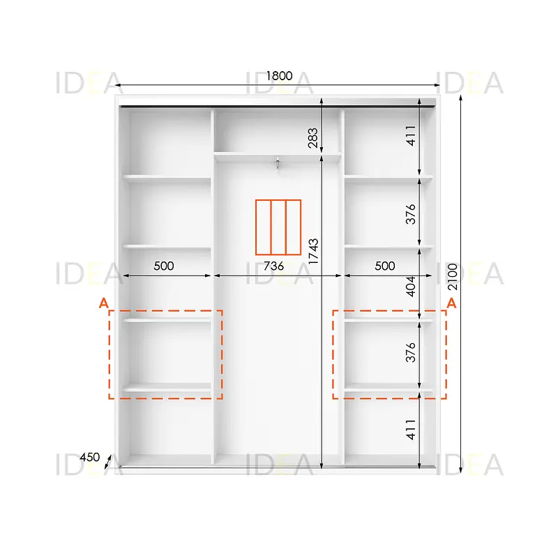 Шафа-купе Idea серія 7 180 x 45 x 210 см Білий Дзеркало - фото 2