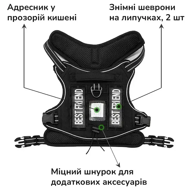 Шлейка для собак Best Friend, тактичний жилет із ручкою та системою MOLLE чорний, S - фото 3