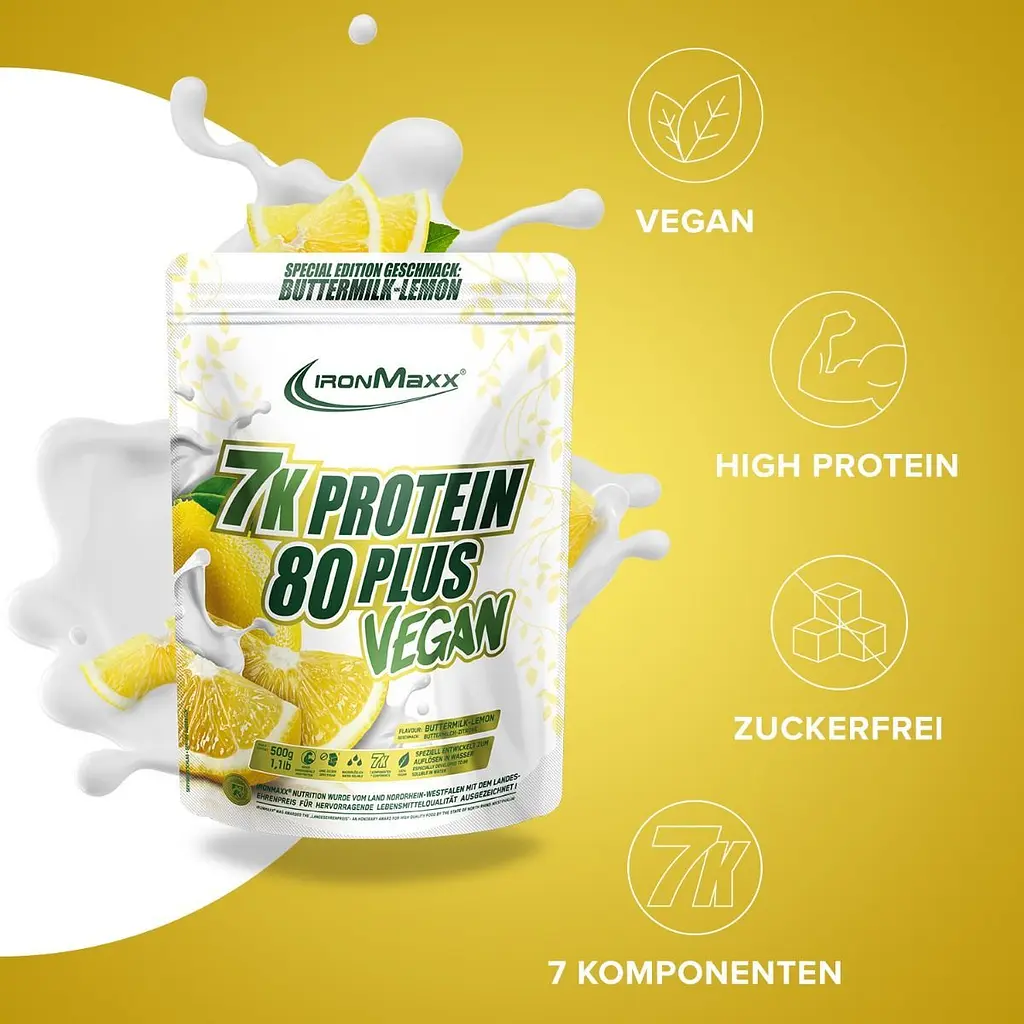 Протеїн IronMaxx Vegan Protein 7k - 80 Plus Пахта-Лимон 500 г - фото 2