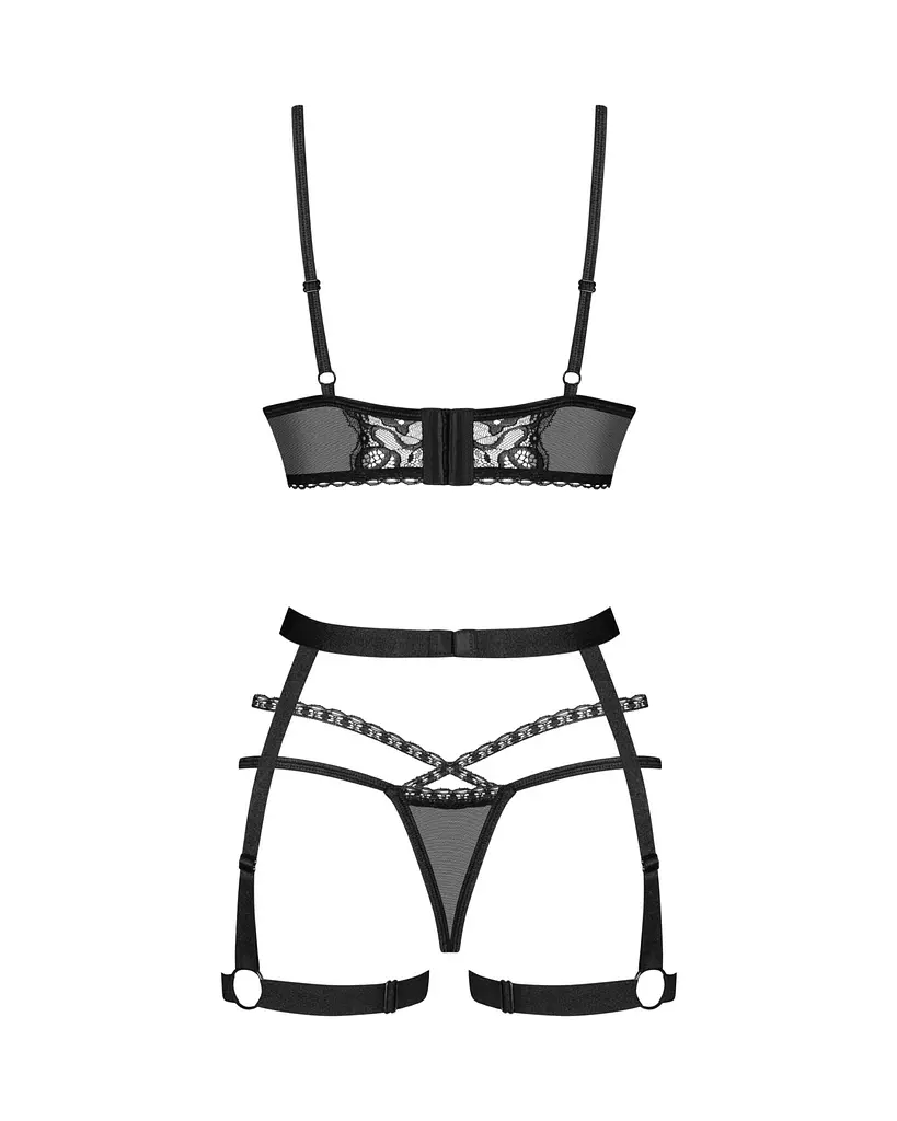 Комплект Obsessive Blomentis 3-pcs set, XL/2XL, м’який ліф, стрінги зі стрепами, пояс із гартерами - фото 4