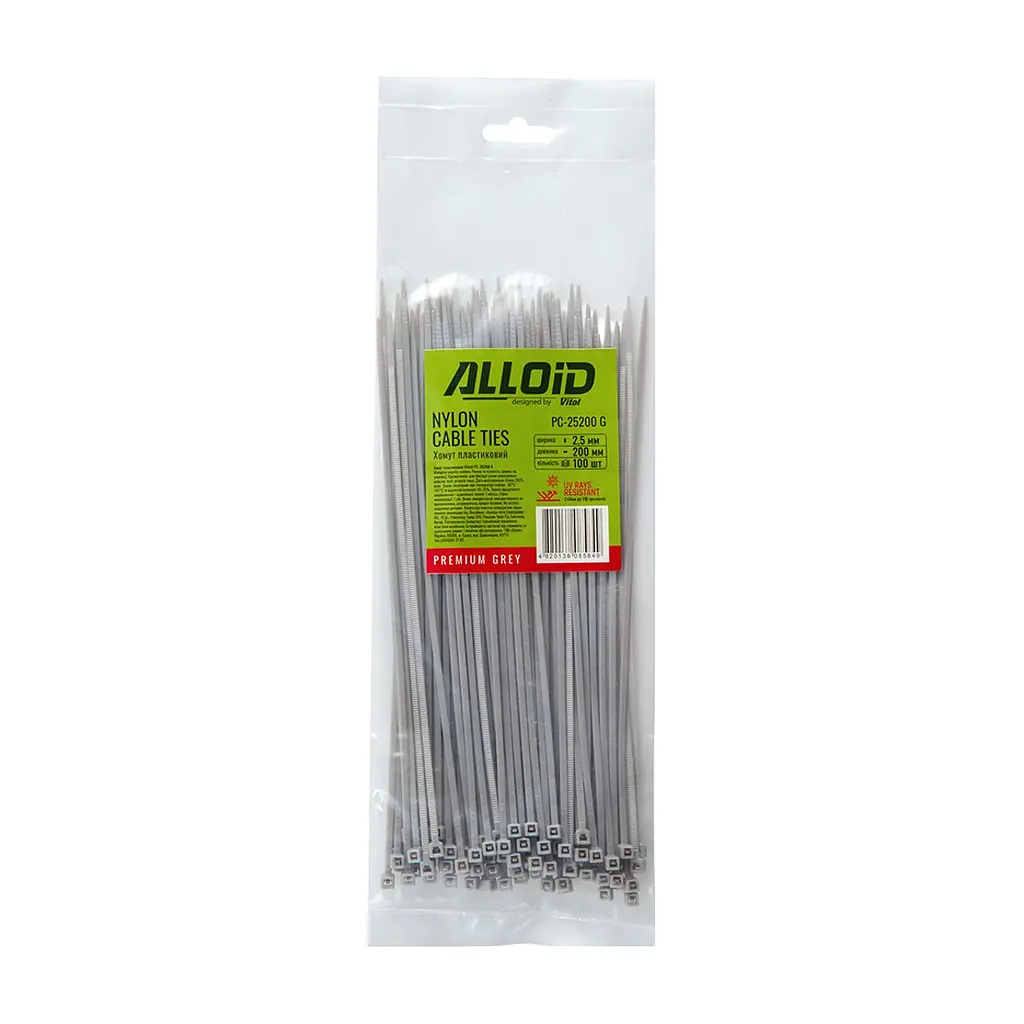 Стяжка Alloid 2.5х200мм, пластик, 100шт./уп., сірий (PC-25200G) - фото 4