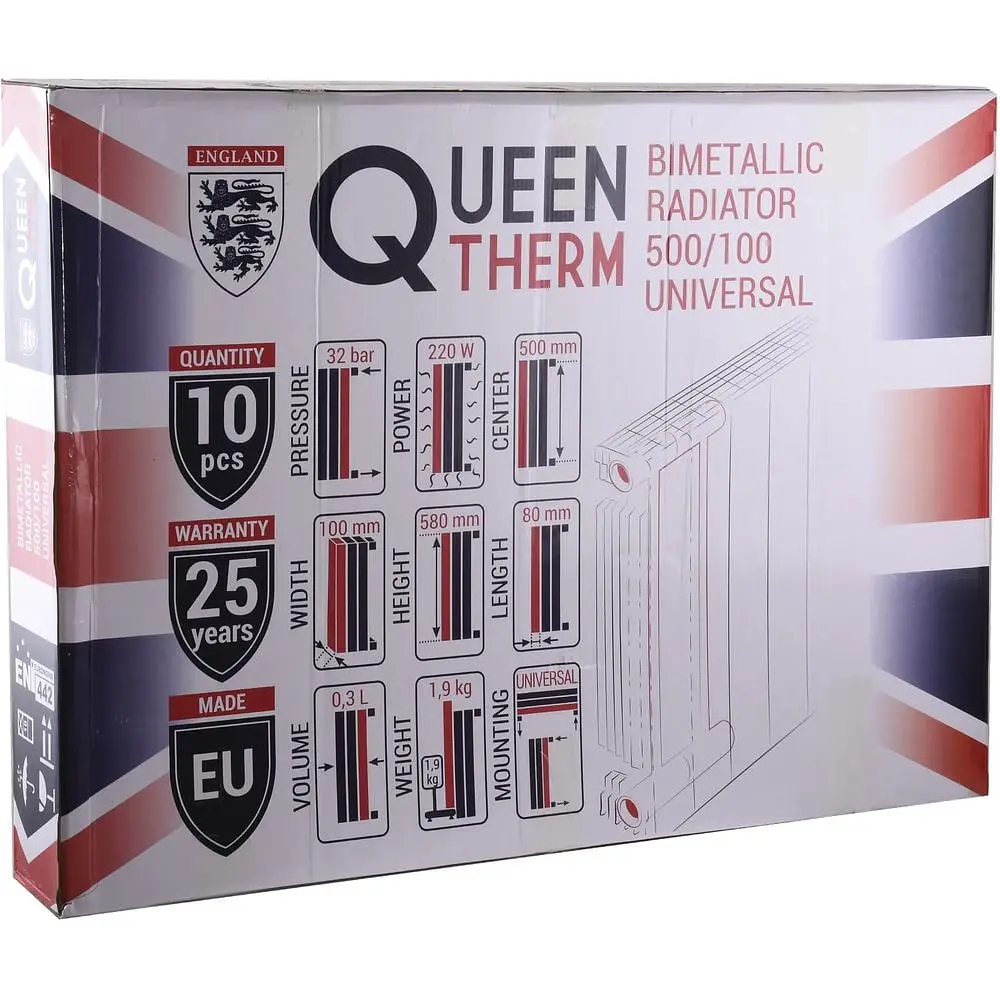 Радіатор біметалевий секційний Queen Therm 500/100 мм UNIVERSAL білий (26267) - фото 8