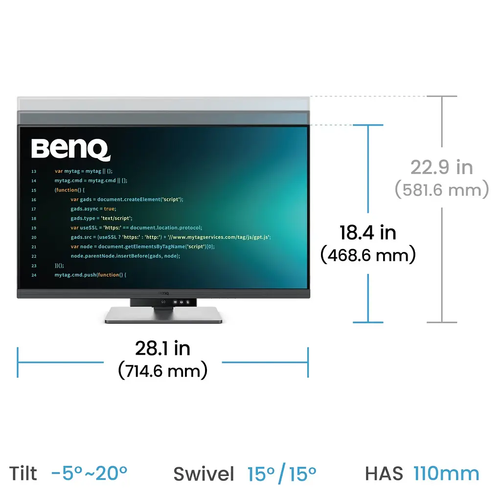 Монітор TFT 31.5 BenQ RD320U, 4K, IPS, 2хHDMI, DP, USB-C, USB-hub, HAS, Pivot, кільк., сірий - фото 10