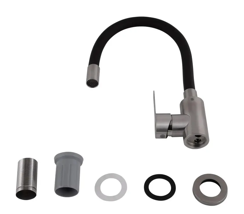 Змішувач для кухні Brinex Pure 015F3 з гнучким виливом Nickel/Black BRIPUR015F3NKB - фото 3