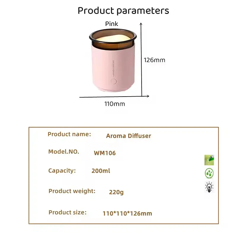 Зволожувач повітря з підсвічуванням WX106 Type-C/5V USB 200ml Pink Epik teh0029809 - фото 5