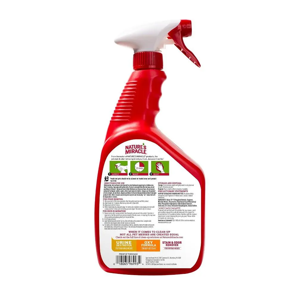 Спрей-истребитель Nature's Miracle Advanced Stain and Odor Eliminator. Sunny Lemon Scent для удаления пятен и запахов от кошек 946 мл - фото 3