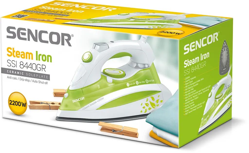 Sencor Праска, 2200Вт, 380мл, паровий удар -120гр, постійна пара - 25гр, керам. підошва, зелений - фото 10