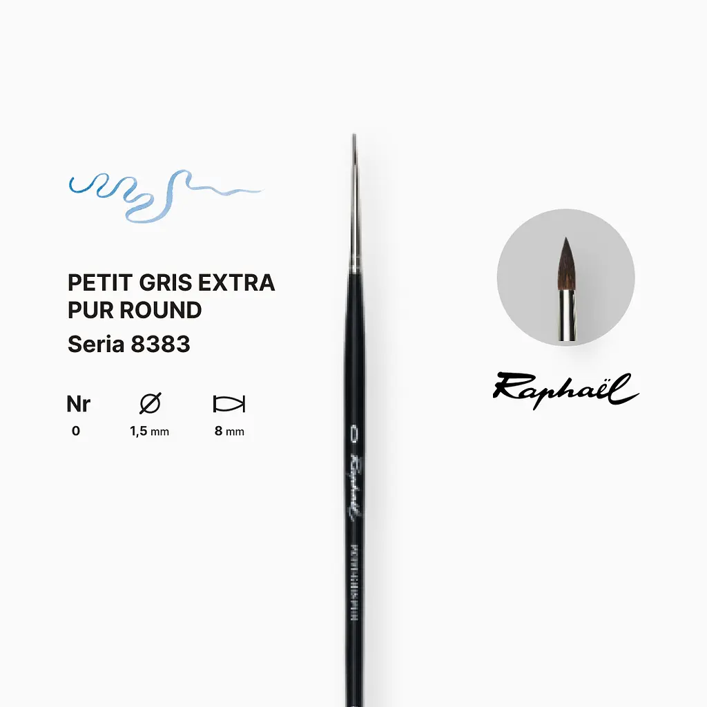 Пензель білка кругла Raphael Petit Gris Extra Pur, №0, професійний, коротка ручка - фото 2