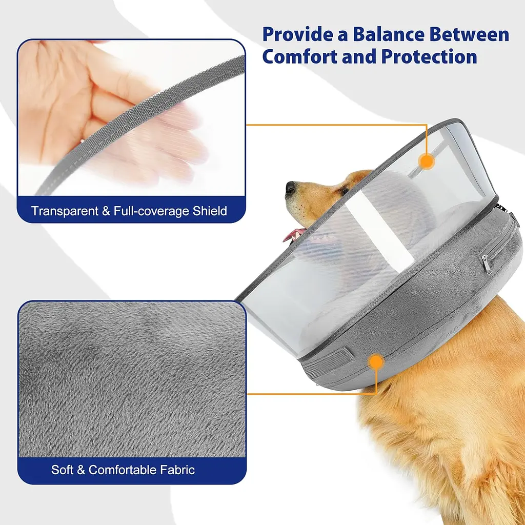 Захисний надувний нашийник для собак Derby Inflatable Dog Cone with Detachable Anti-Licking Shield, Grey, M1 - фото 3