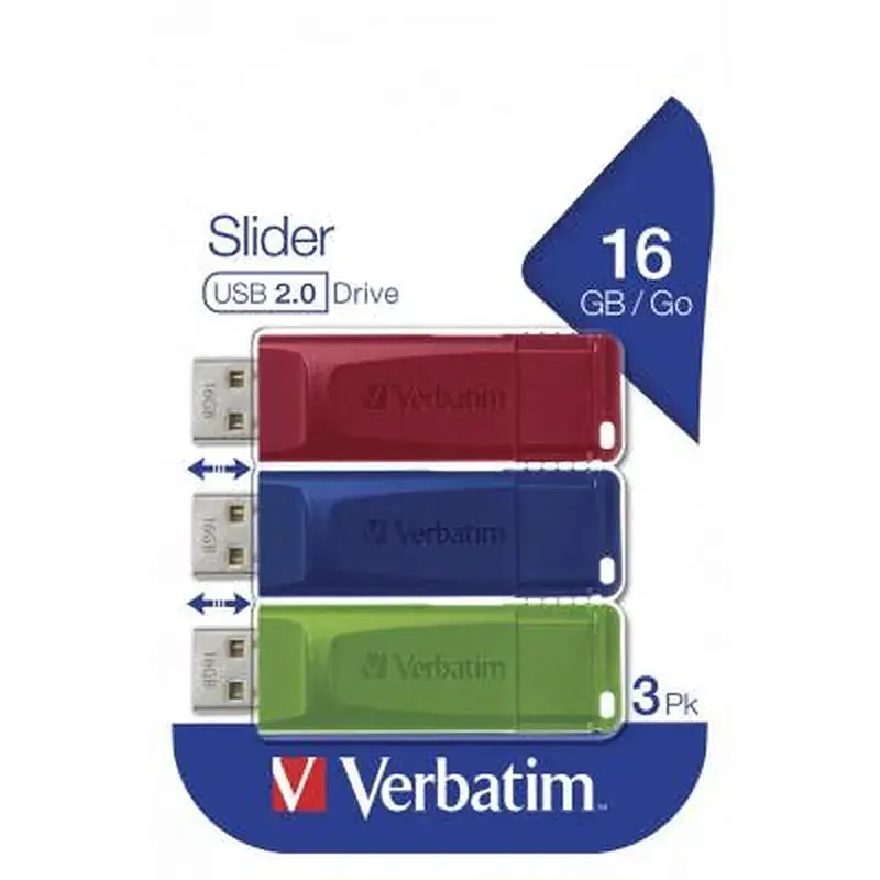 USB флеш накопичувач Verbatim 3x16GB Slider Red/Blue/Green USB 2.0 (49326) - фото 8