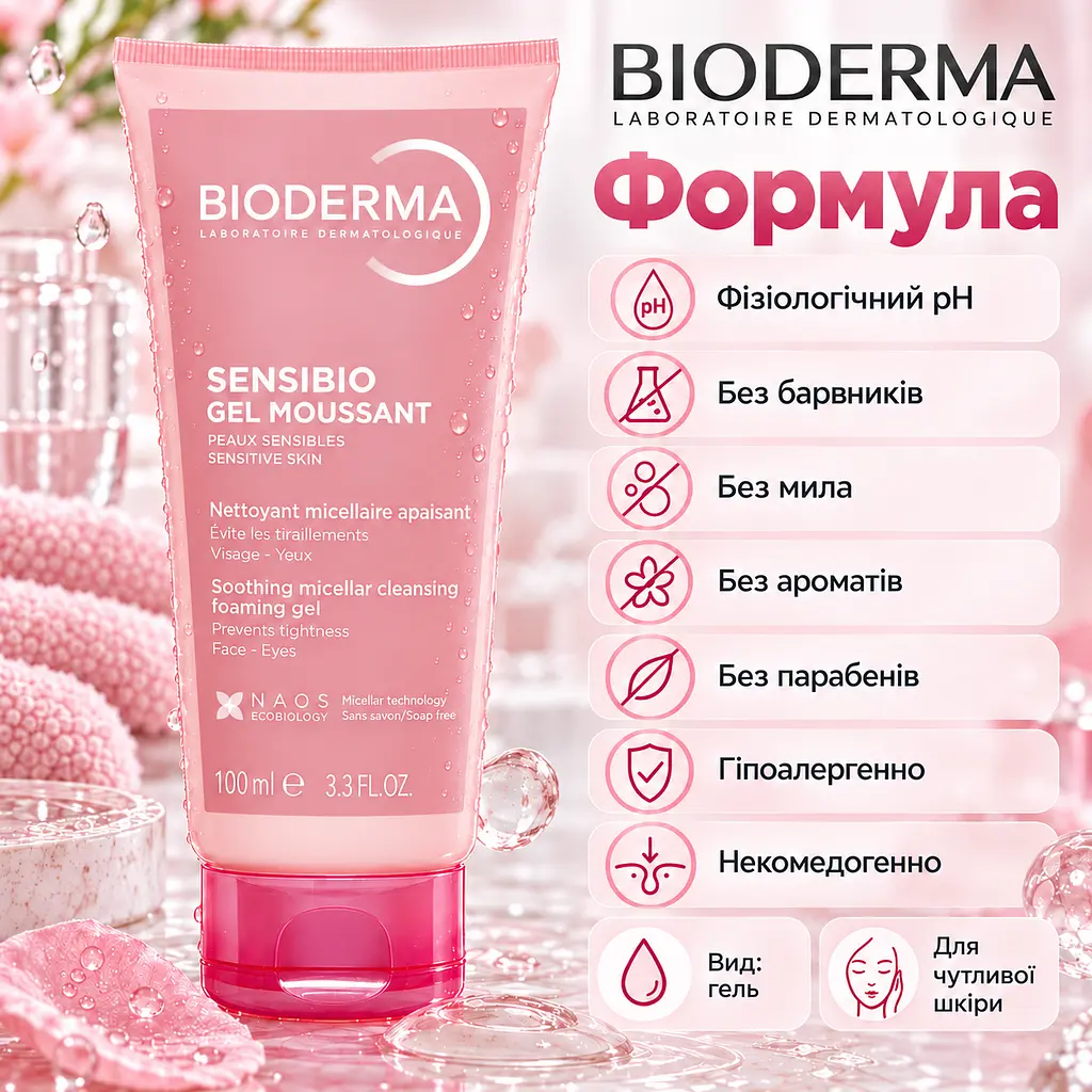 Очищувальний гель для обличчя Bioderma Sensibio Gel Moussant 100 мл для чутливої шкіри без мила та ароматизаторів - фото 4