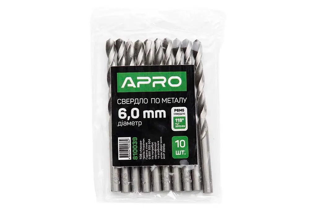 Свердло по металу APRO 6.0 мм Р6М5 (в упаковці 10 шт.) - фото 3