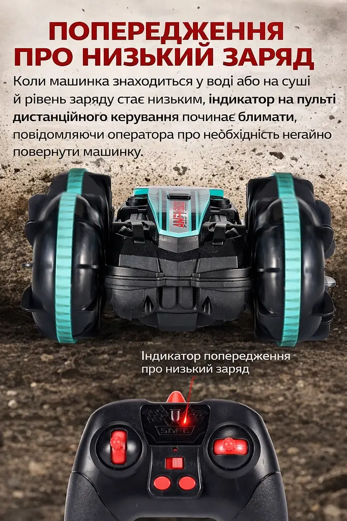 Машинка-перевертиш амфібія на радіокеруванні Amphibious. Вміє плавати. З пультом - фото 5