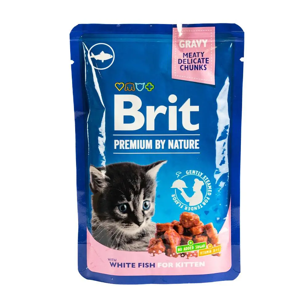 Вологий корм Brit Premium Kitten Бріт Преміум для кошенят, біла риба, пауч 100 г (арт.111835/548637)