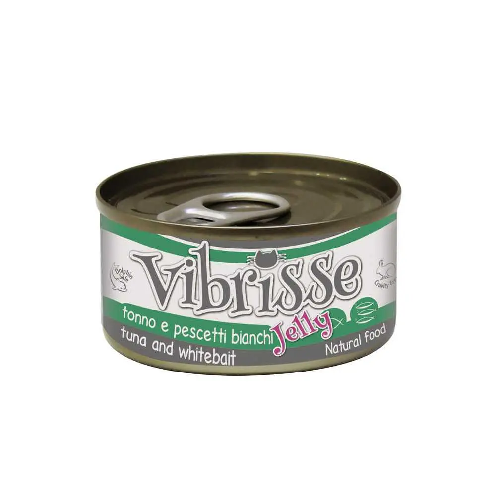 Вологий корм для котів Vibrisse Jelly тунець та корюшка в желе, банка 70 г