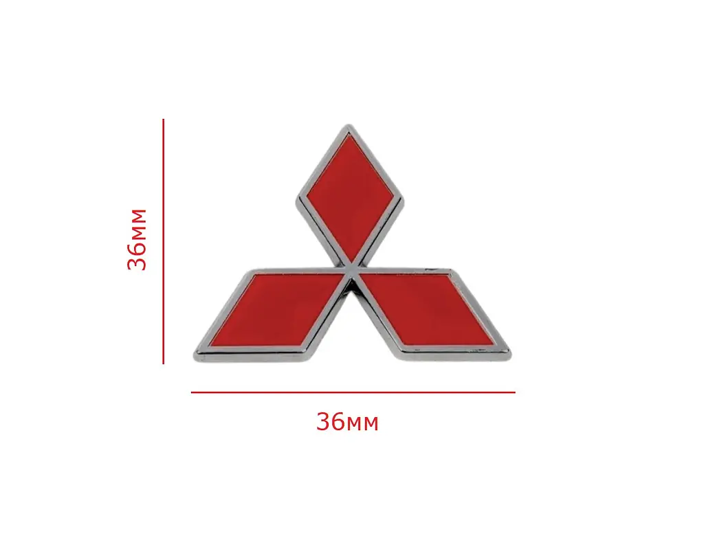 Емблема Mitsubishi Хром - Червона в кермо 36х36 мм на скотчі 17253 - фото 2