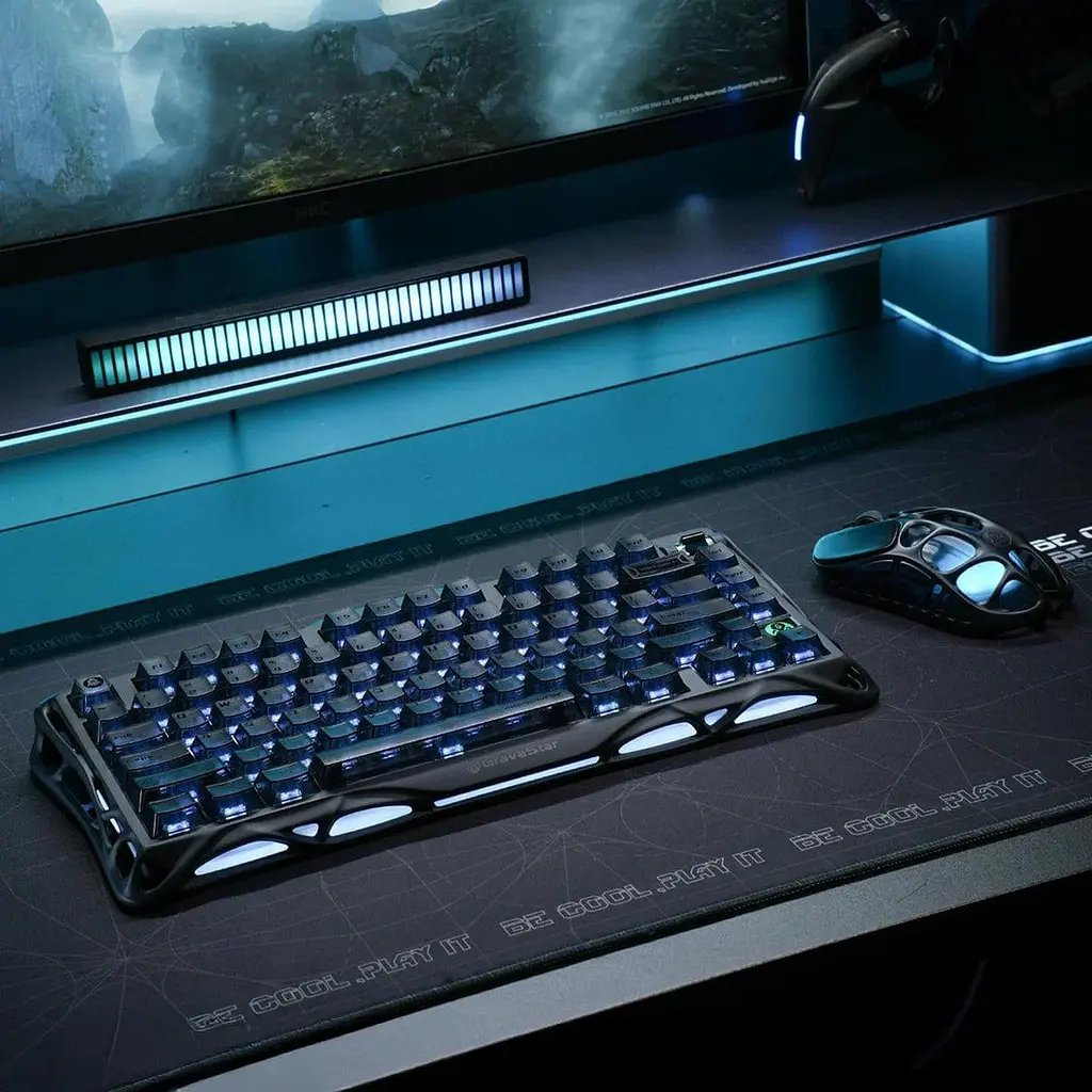 Клавіатура GravaStar Mercury K1 80 keys Kailh Cherry Pink EN BT/WL/USB Stealth Black (GSK1_XTAL_BLK) - фото 8