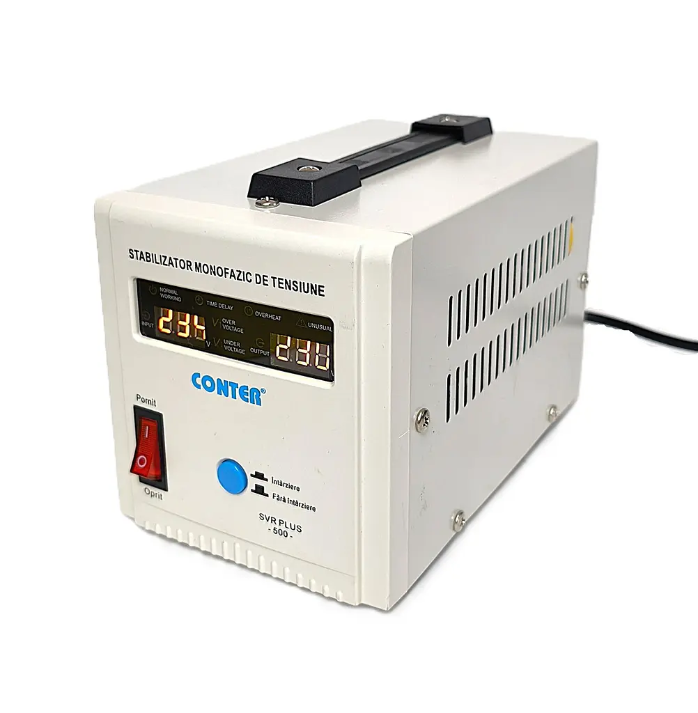 Стабилизатор напряжения релейный однофазный Conter SVR-PLUS 375 Вт 500ВА 230В 150-270В с сетевым фильтром 2 евророзетки LED - фото 2
