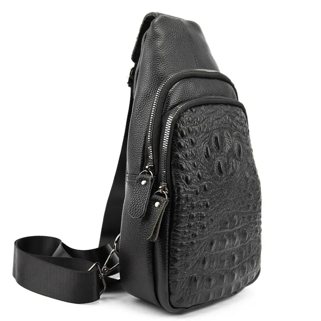 Шкіряна сумка слінг з тисненням рептилія Tiding Bag M56-8880A чорна - фото 4