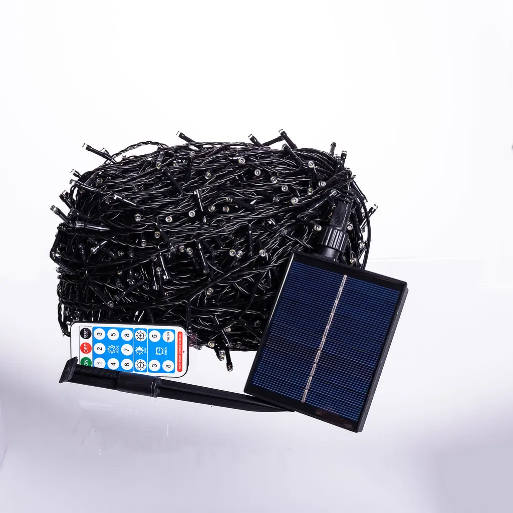 Новогодняя гирлянда уличная GarlandoPro 100 м 1000 LED солнечная батарея черный провод Желтый SB1000L100MBY - фото 2