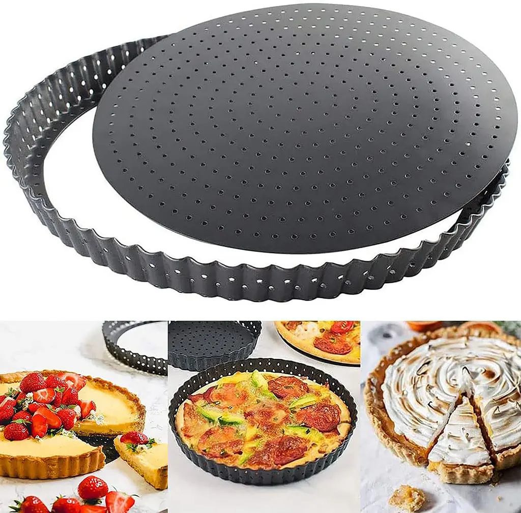 Перфорована форма для випікання тартів та кишів з антипригарним покриттям та знімним дном Ø28см Чорний 88134 - фото 8