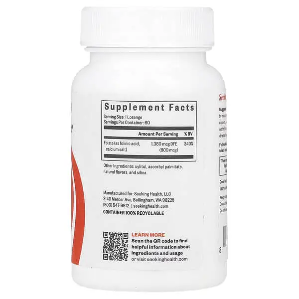 Фолієва кислота (B-9) Folinic Acid 800 mcg 60 Lozenges Seeking Health vit0004802 - фото 2