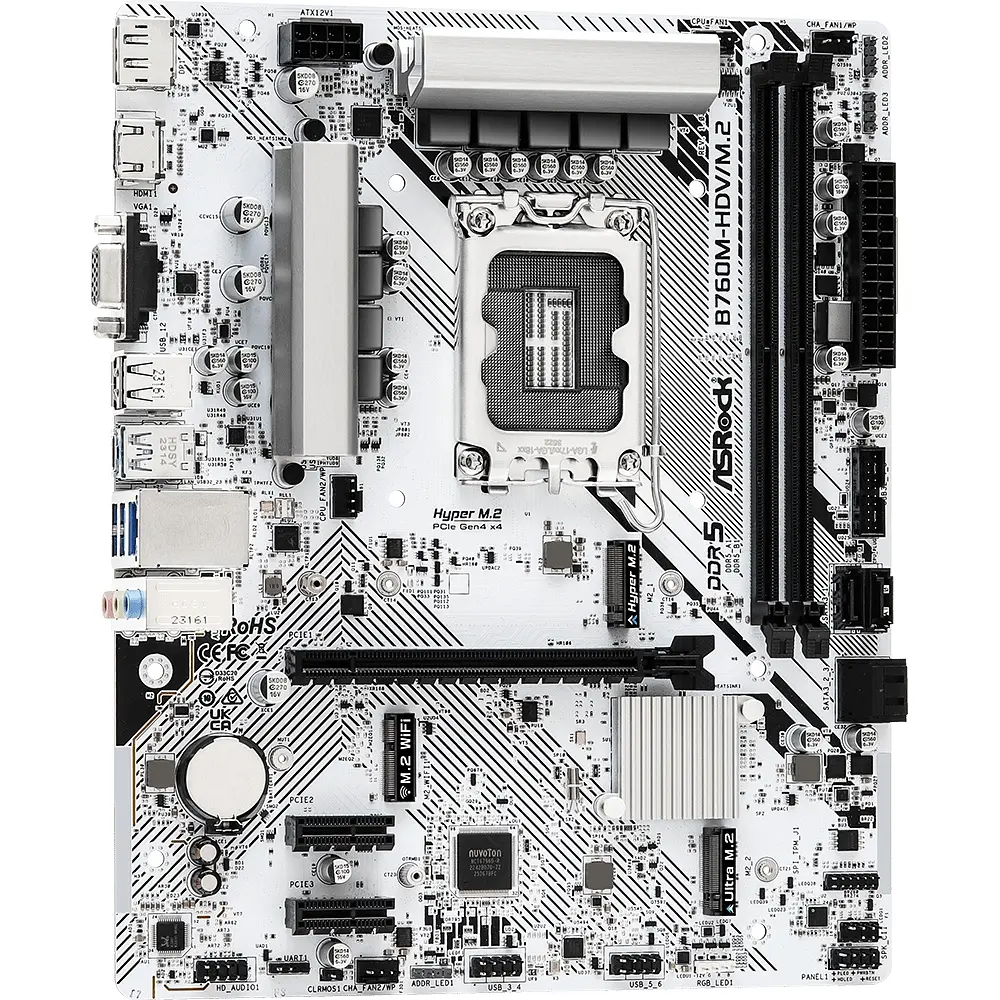 ASRock B760M-HDV/M.2 (1700/B760, 2*DDR5, 1xPCIex16, 4xSATA, 2xM.2, 2.5GLan, 7.1ch, mATX) - фото 2