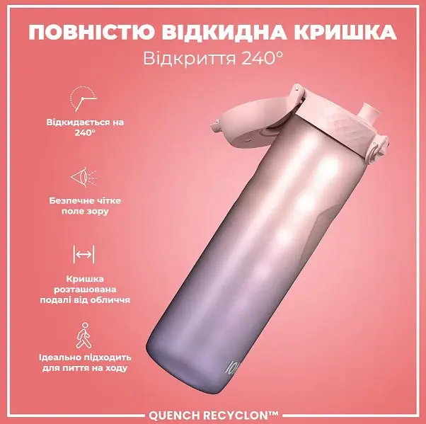 Бутылка для воды ION8 1000 мл BPA Free Times To Drink (ЭКО бутылка) Periwinkle &amp;Rose (I8RF1000PPRMOT) - фото 3