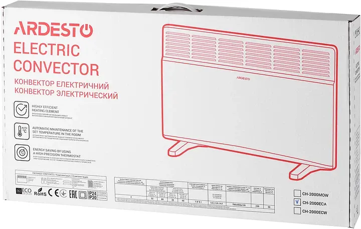 Конвектор Ardesto 2000 Вт 20 м2 антрацит матовий (CH-2000ECA) - фото 8