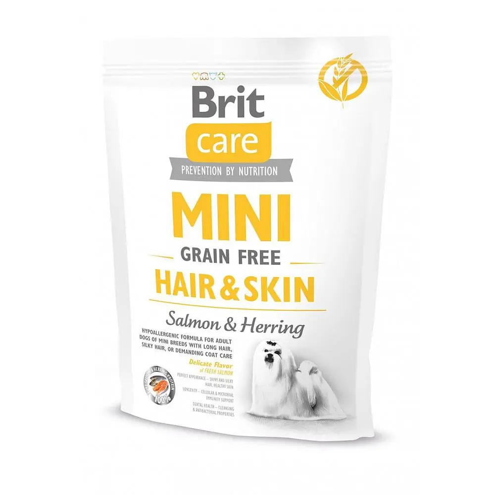 Сухий корм Brit Care GF Mini Hair & Skin для собак мініатюрних порід, для шкіри та шерсті, з лососем і оселедцем 400 г (арт.170783/520237)