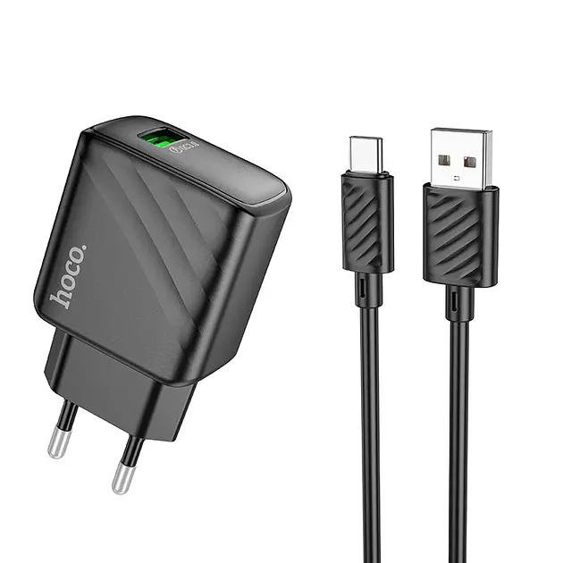 Мережевий зарядний пристрій HOCO CS21A Rich single port QC3.0 charger(EU)+Type-C Чорний
