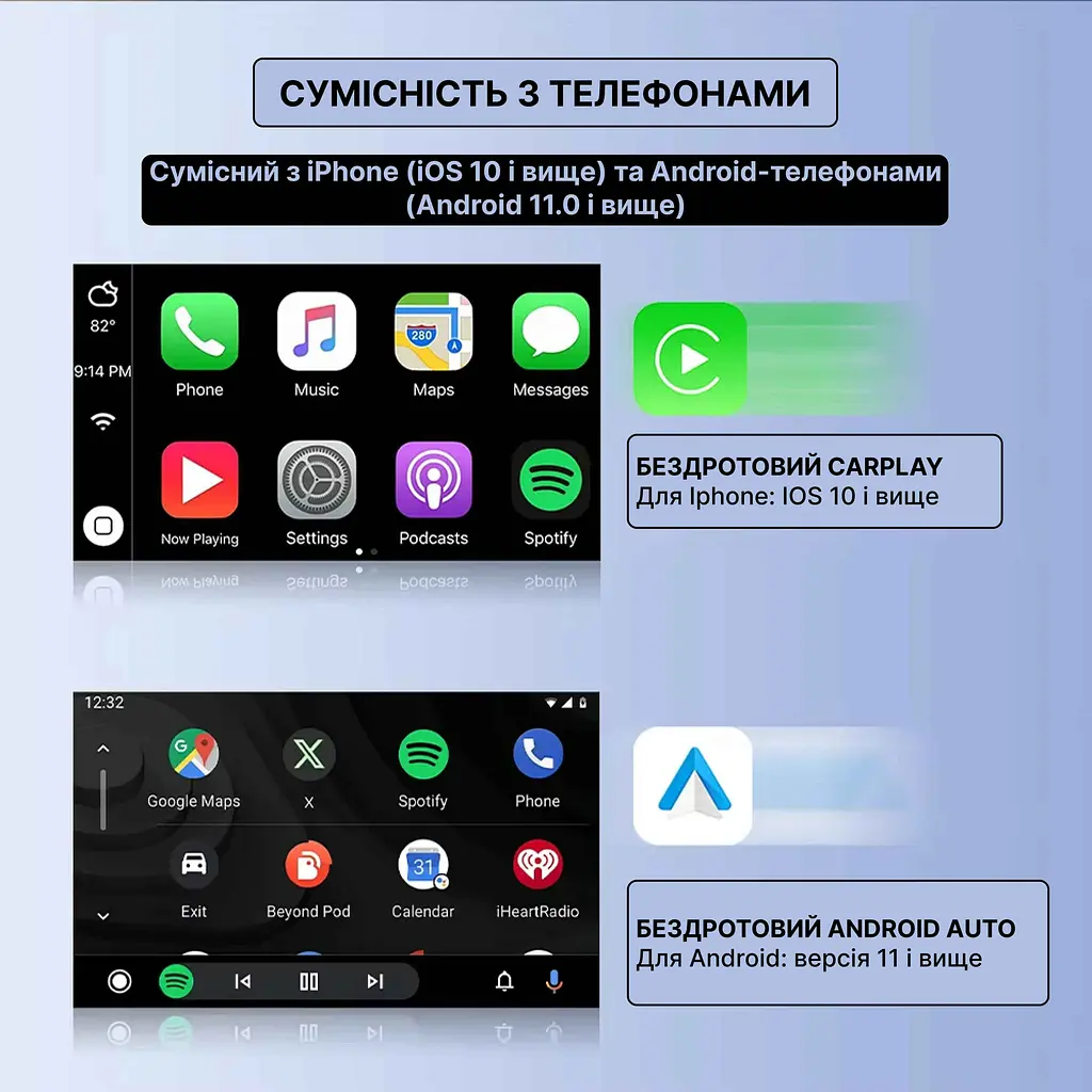 XUDA USB адаптер 3в1 CarPlay/Android Auto Android 14 4/64Gb підтримка Youtube, Netflix - фото 4