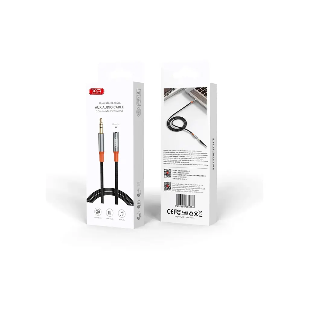 Кабель мультимедийный 3.5mm M to 3.5mm F 1.0m NB-R269A black XO (NB-R269A.black) - фото 4