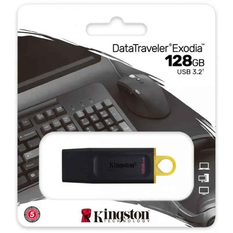 Флеш пам'ять USB Kingston DataTraveler Exodia 128GB USB 3.2 Gen 1 Black/Yellow (DTX/128GB) - фото 4