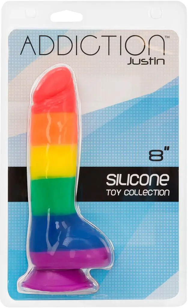 Радужный фаллоимитатор Addiction - JUSTIN - 8" - RAINBOW, 20,3 см, силикон - фото 6