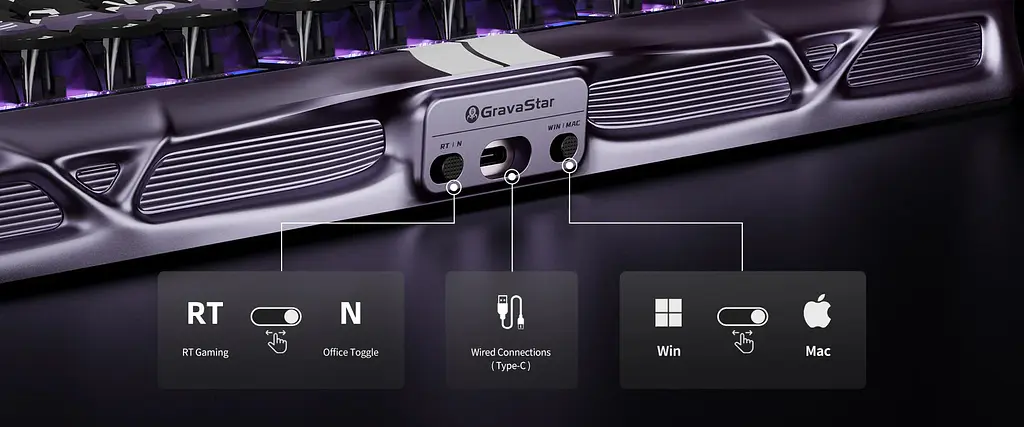 GravaStar Клавіатура магнітна Mercury V75 Pro 80keys, GravaStar x Gateron Jade Gaming, USB-A, 8k, RGB, Iron Purple - фото 7