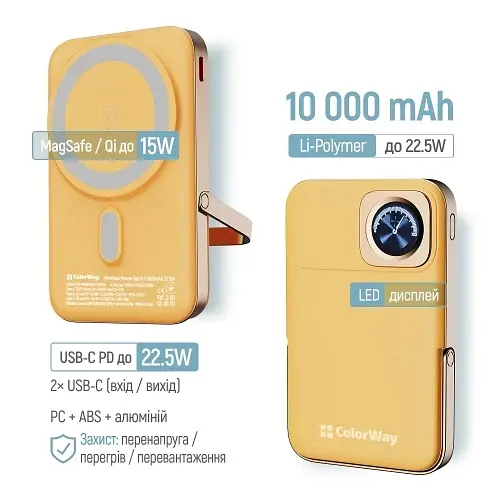 Універсальна мобільна батарея 10000 mAh, Amber, 22.5 Вт ColorWay teh0027623 - фото 6