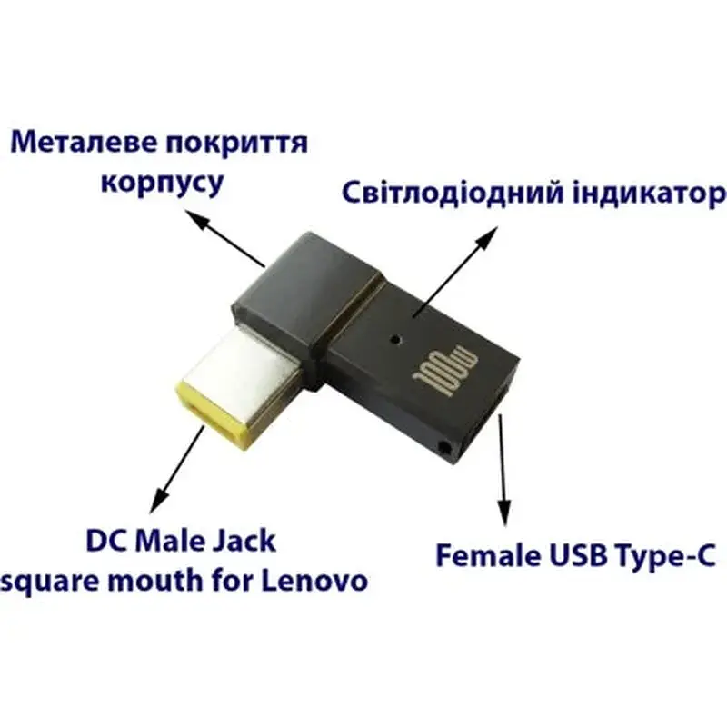 Перехідник PD 100W USB-C F to DC Male Jack square mouth Lenovo Thinkpad ST-Lab (PD100W-Lenovo) - фото 2